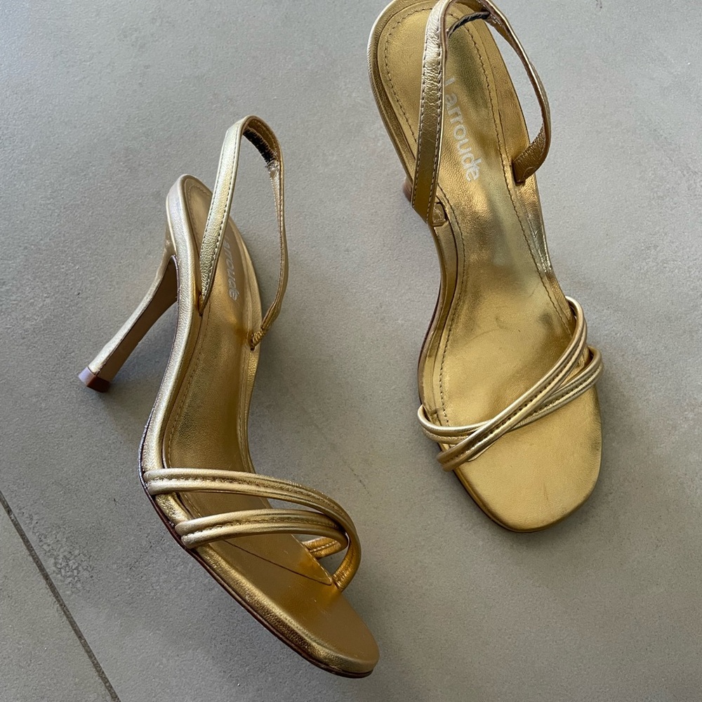 Larroudé Gold Strappy Heels – Size 6